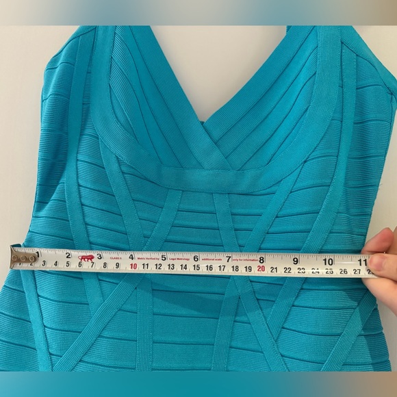 Herve Leger Sleeveless Flounce Hem Tank Dress in Caribbean Blue, Size Small - Picture 7 of 7